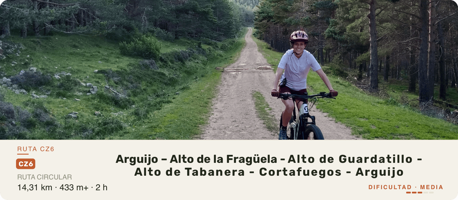 Ciclista en la ruta MTB y gravel CZ6 entre Arguijo y Guardatillo, Soria
